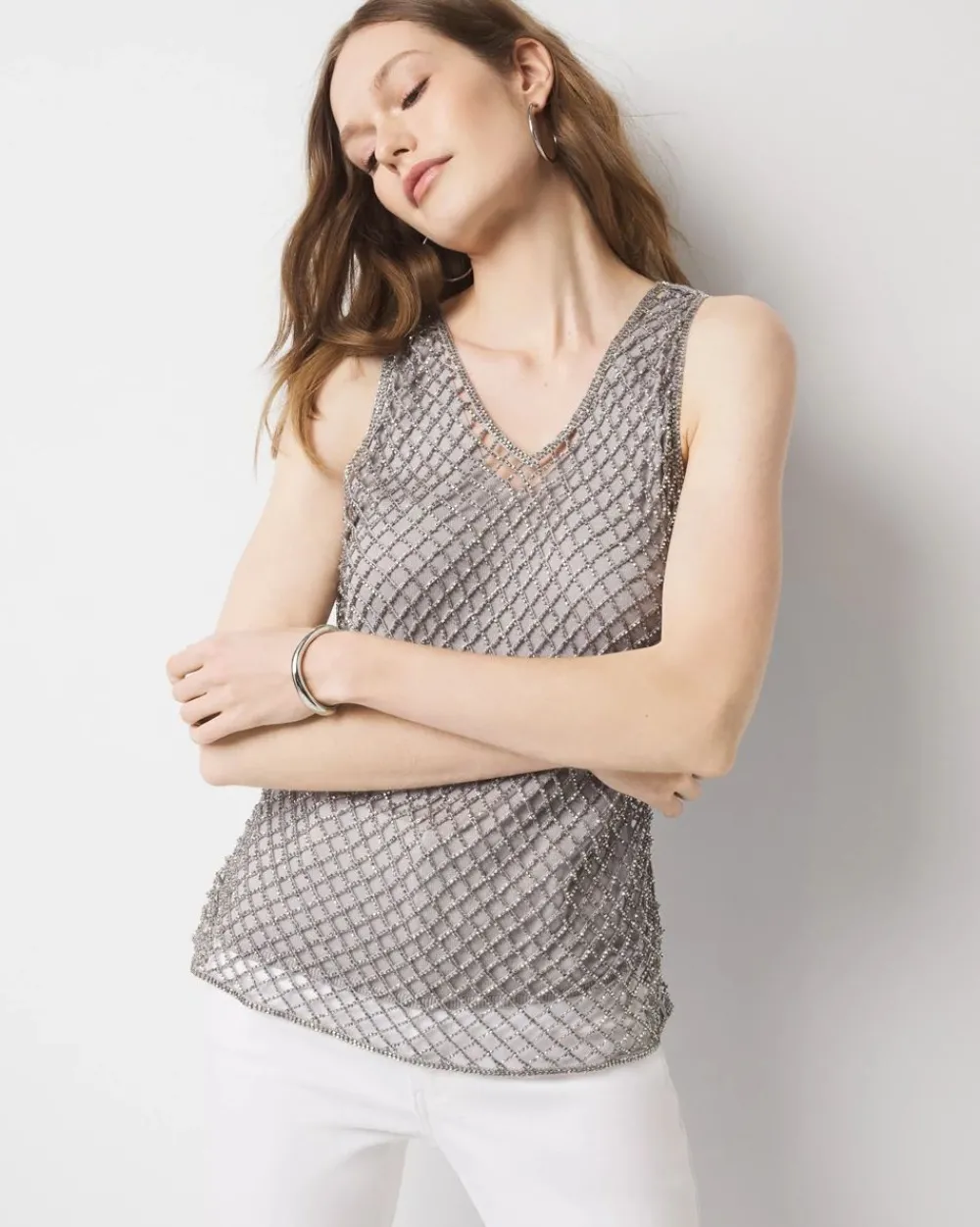 Beaded V-Neck Tank Top*White House Black Market Sale