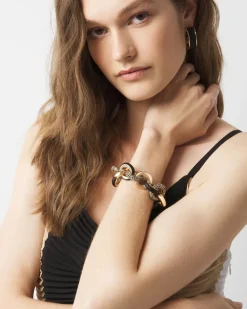 Black Leather + Pavé Link Bracelet*White House Black Market New