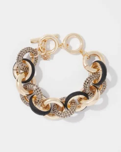 Black Leather + Pavé Link Bracelet*White House Black Market New
