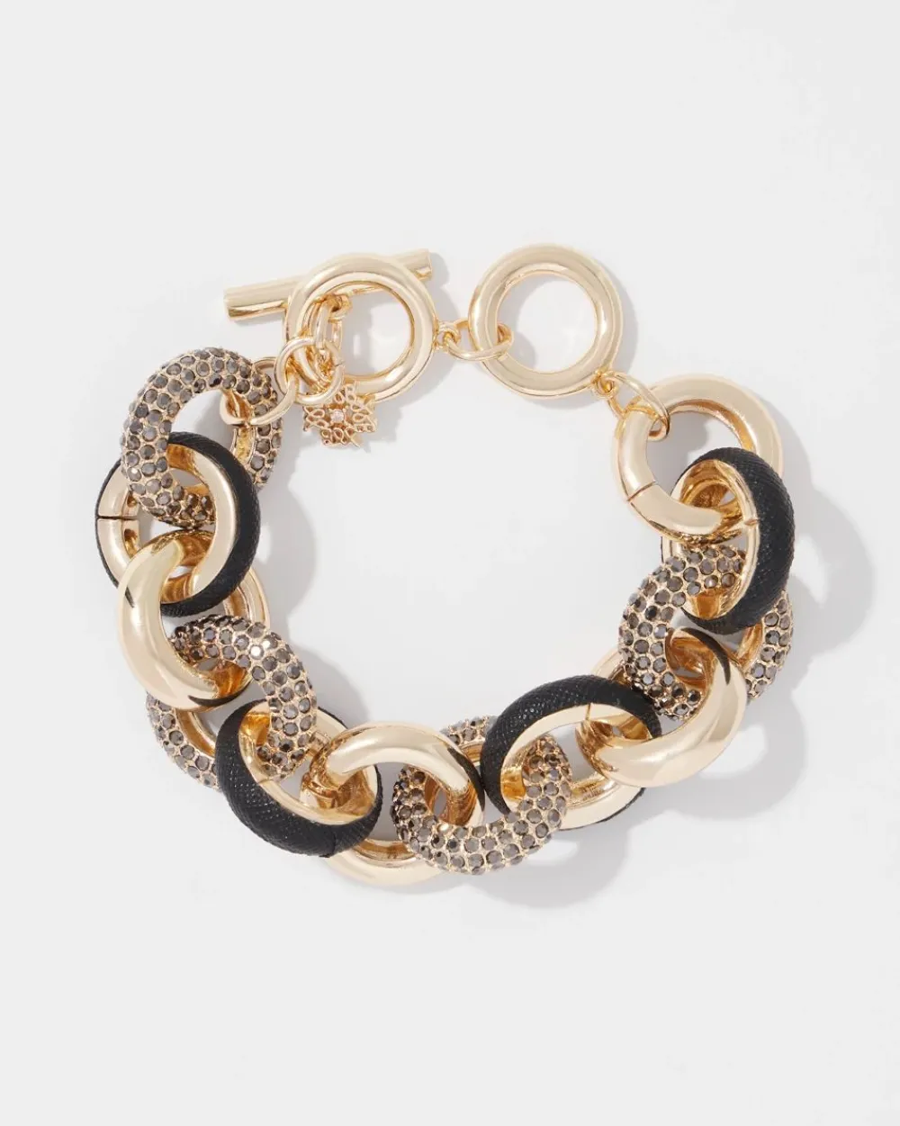 Black Leather + Pavé Link Bracelet*White House Black Market New
