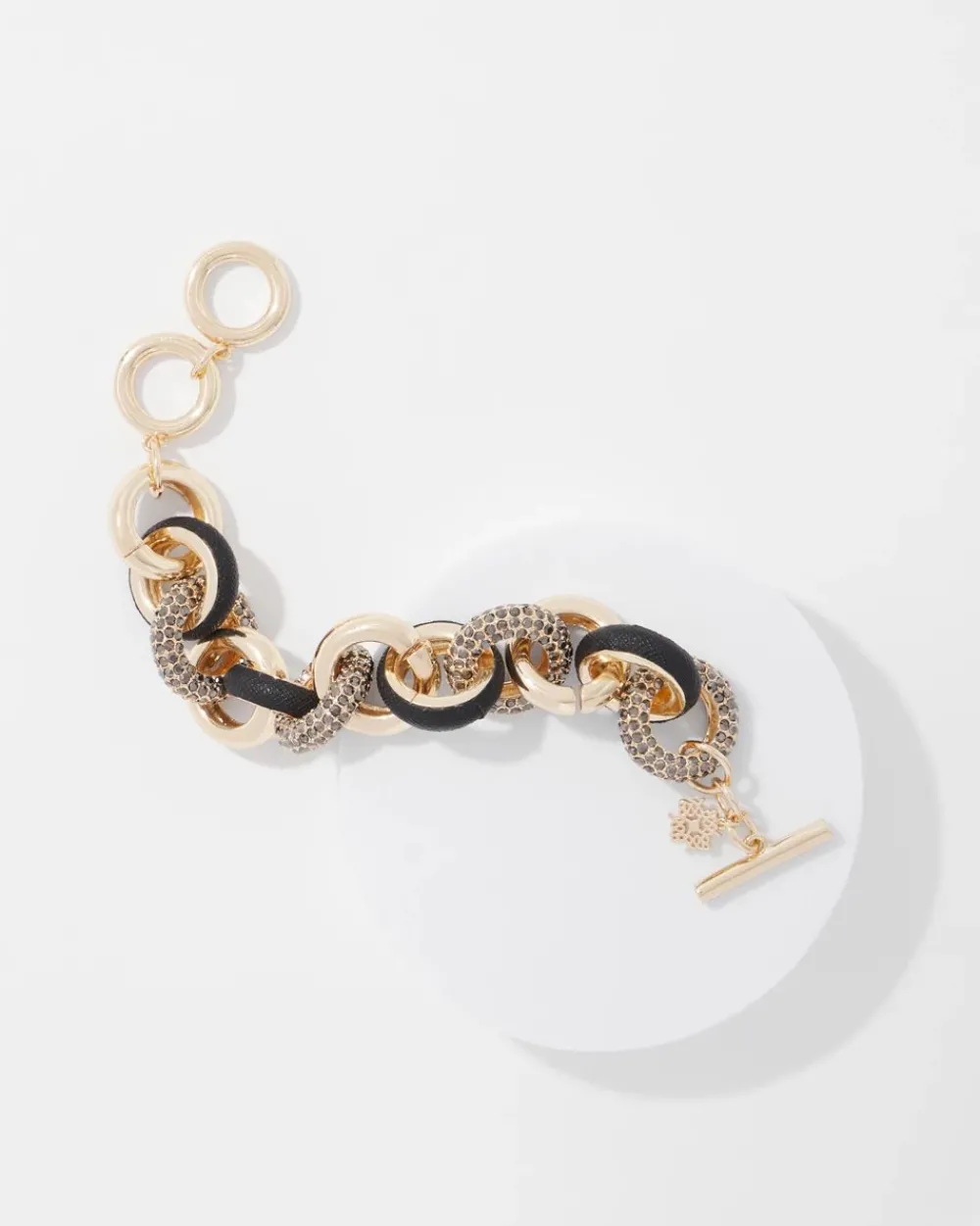 Black Leather + Pavé Link Bracelet*White House Black Market New