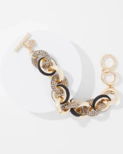 Black Leather + Pavé Link Bracelet*White House Black Market New
