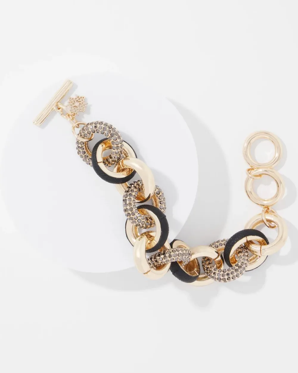 Black Leather + Pavé Link Bracelet*White House Black Market New