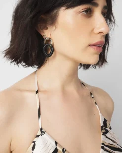 Black Raffia + Crystal Drop Earrings*White House Black Market Outlet