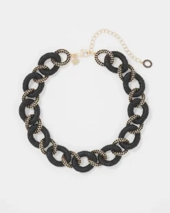 Black Raffia + Crystal Link Necklace*White House Black Market Best