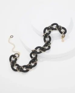 Black Raffia + Crystal Link Necklace*White House Black Market Best
