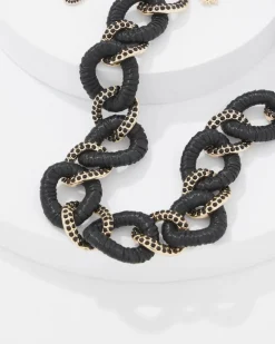 Black Raffia + Crystal Link Necklace*White House Black Market Best