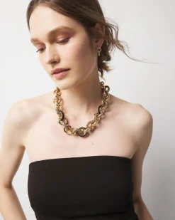 Black Textured Leather + Pavé Link Necklace*White House Black Market Hot