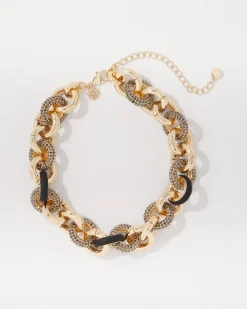 Black Textured Leather + Pavé Link Necklace*White House Black Market Hot
