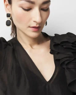 Black Textured Leather Drop Earrings*White House Black Market Online