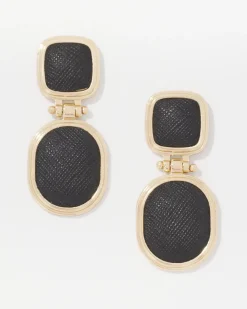 Black Textured Leather Drop Earrings*White House Black Market Online