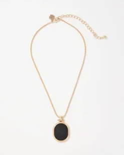 Black Textured Leather Pendant Necklace*White House Black Market New