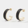 Black Textured Leather Small Hoop Earrings*White House Black Market Outlet