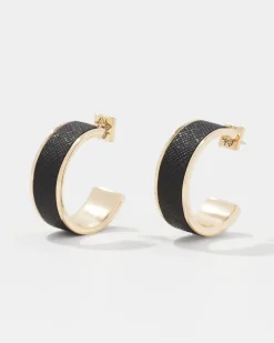 Black Textured Leather Small Hoop Earrings*White House Black Market Outlet