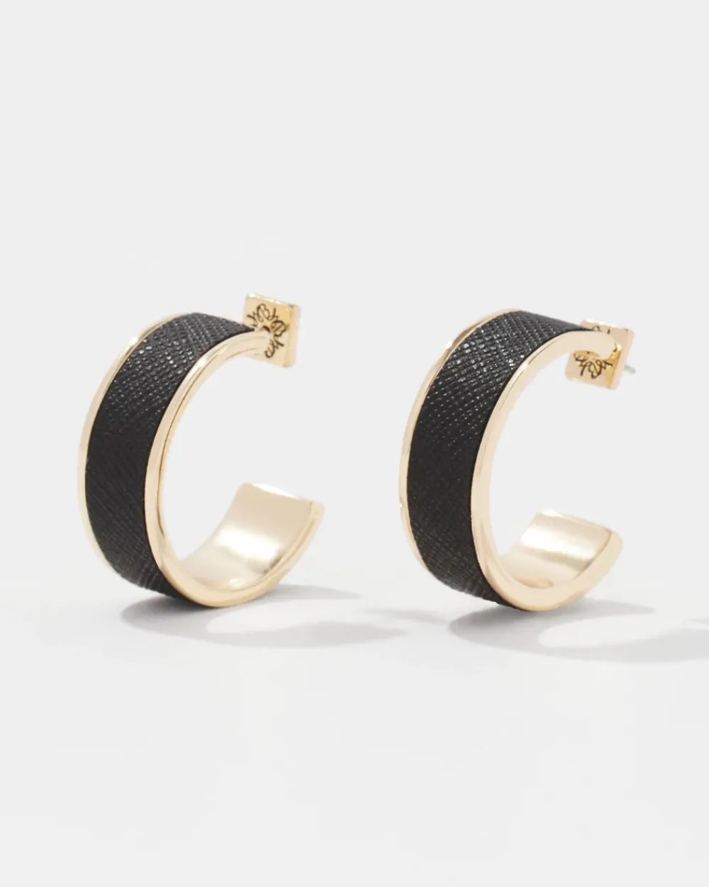 Black Textured Leather Small Hoop Earrings*White House Black Market Outlet