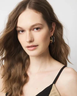 Black Textured Leather Small Hoop Earrings*White House Black Market Outlet