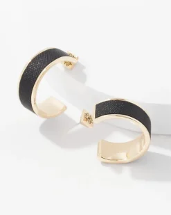 Black Textured Leather Small Hoop Earrings*White House Black Market Outlet