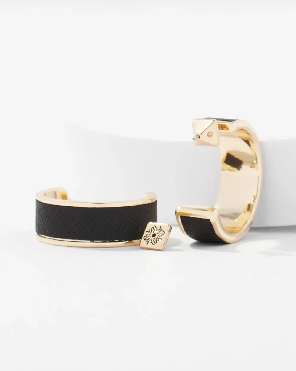 Black Textured Leather Small Hoop Earrings*White House Black Market Outlet