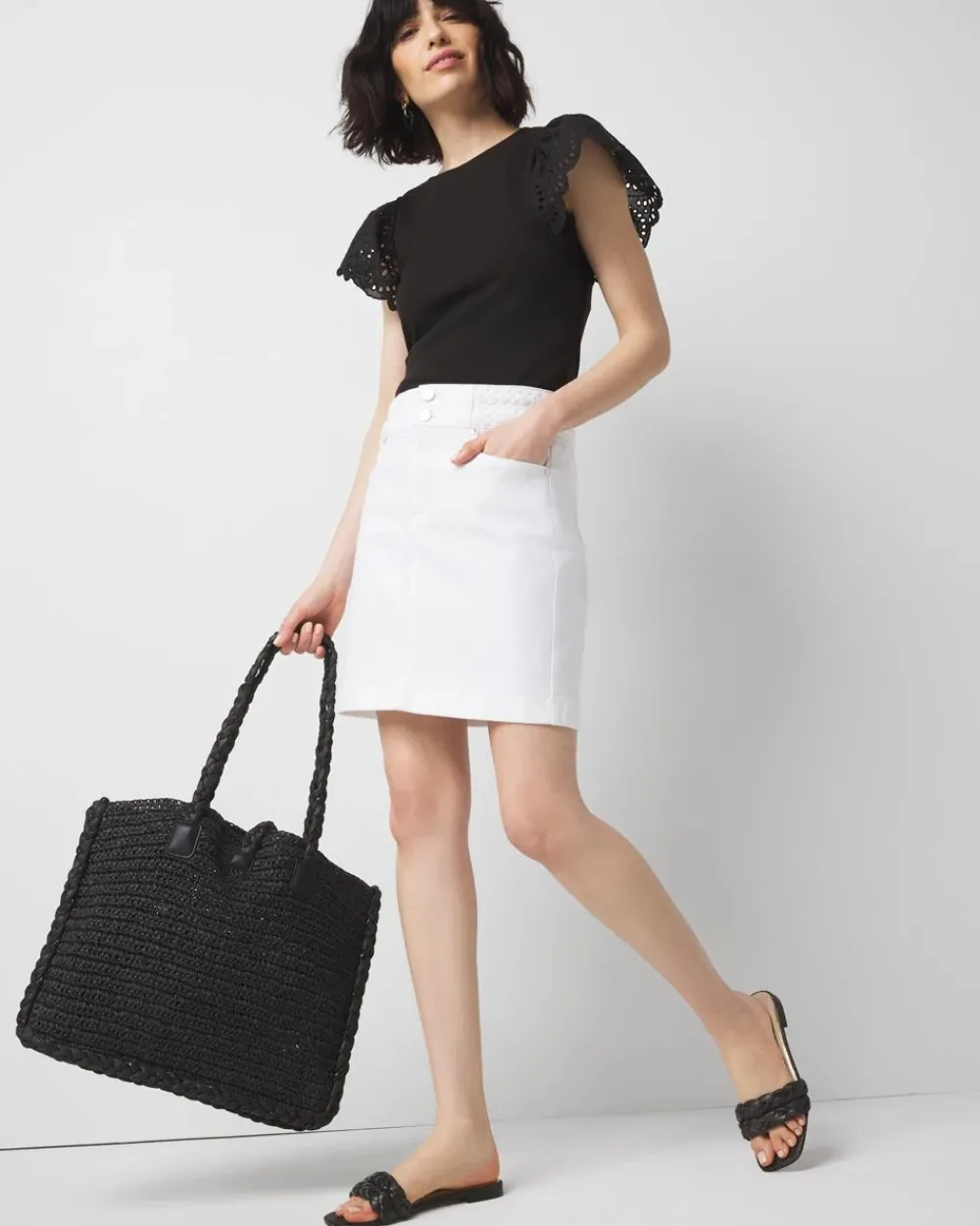 Braided Waist Denim A-Line Miniskirt*White House Black Market Discount