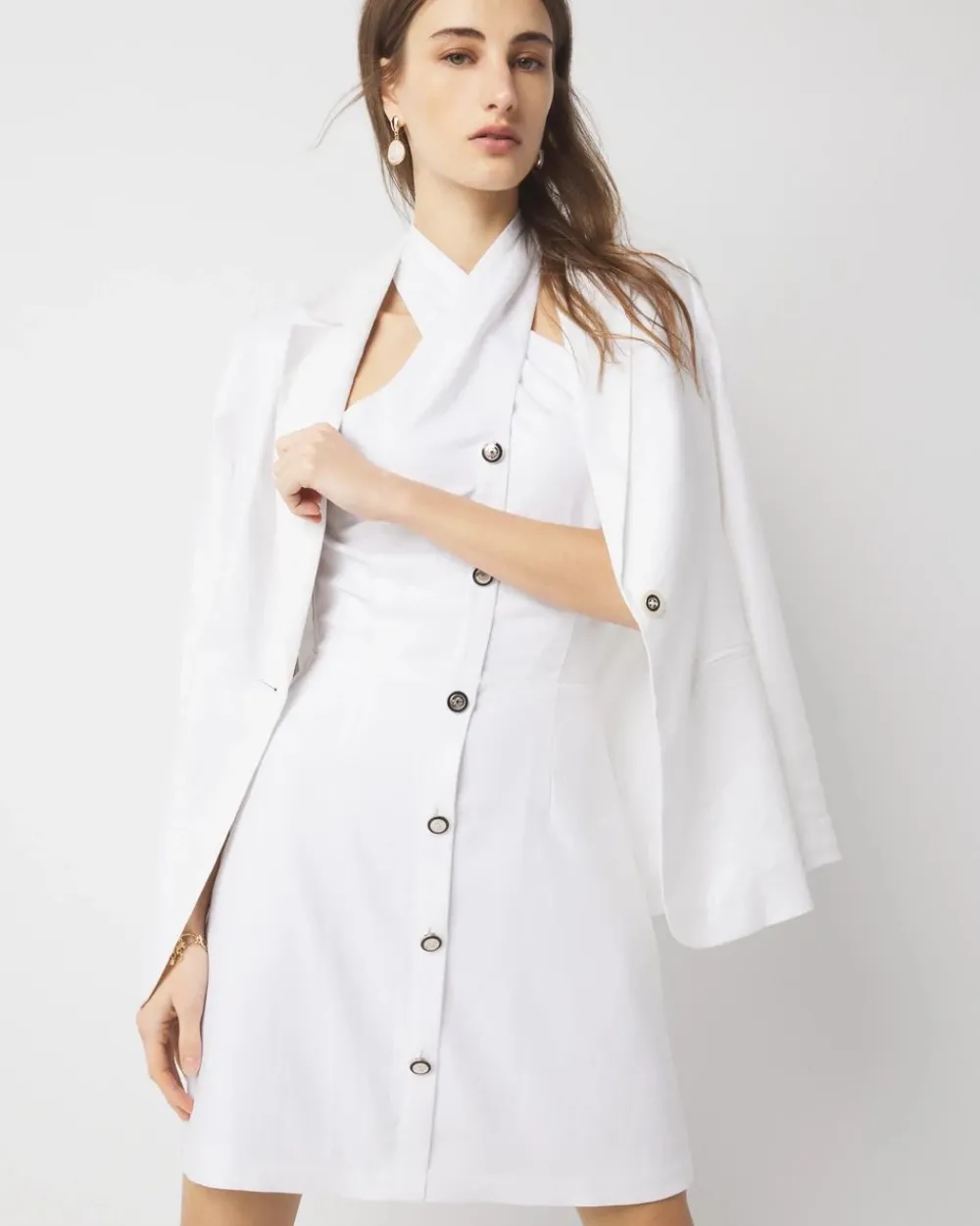 Button-Front Halter Mini Dress*White House Black Market Best