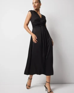 Cap-Sleeve Satin Midi Dress*White House Black Market Fashion