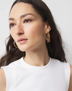 Cognac Textured Leather Hoop Earrings*White House Black Market Outlet