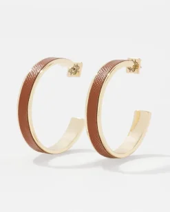 Cognac Textured Leather Hoop Earrings*White House Black Market Outlet