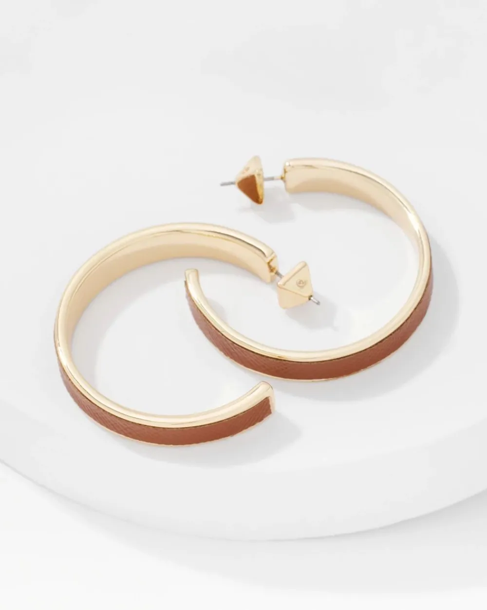 Cognac Textured Leather Hoop Earrings*White House Black Market Outlet