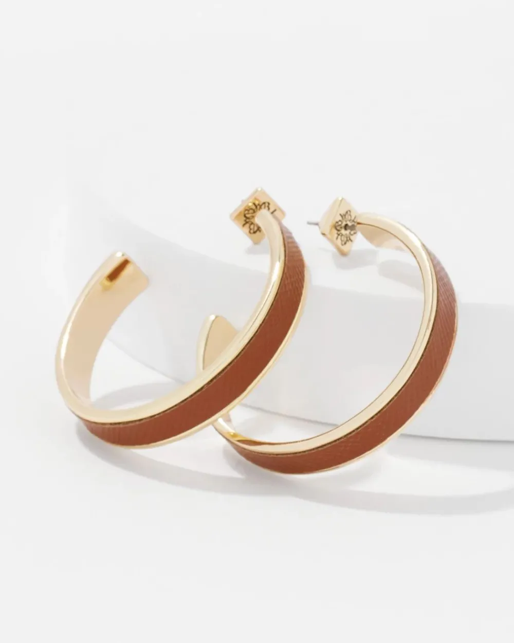 Cognac Textured Leather Hoop Earrings*White House Black Market Outlet