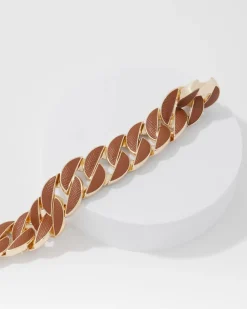 Cognac Textured Leather Link Bracelet*White House Black Market Discount