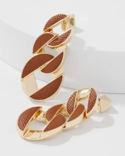 Cognac Textured Leather Linear Earrings*White House Black Market Online