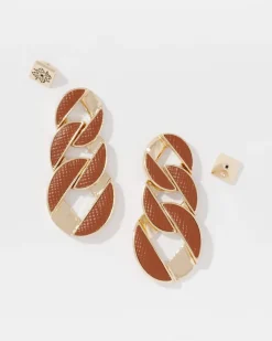 Cognac Textured Leather Linear Earrings*White House Black Market Online