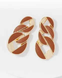 Cognac Textured Leather Linear Earrings*White House Black Market Online