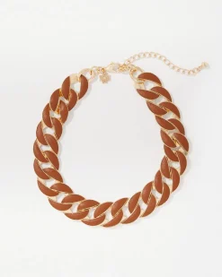 Cognac Textured Leather Link Necklace*White House Black Market Fashion