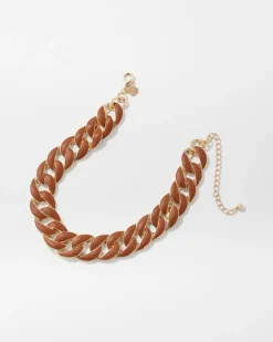 Cognac Textured Leather Link Necklace*White House Black Market Fashion