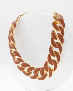 Cognac Textured Leather Link Necklace*White House Black Market Fashion