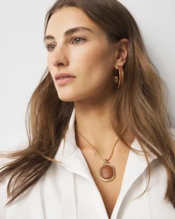 Cognac Textured Leather Pendant Necklace*White House Black Market New