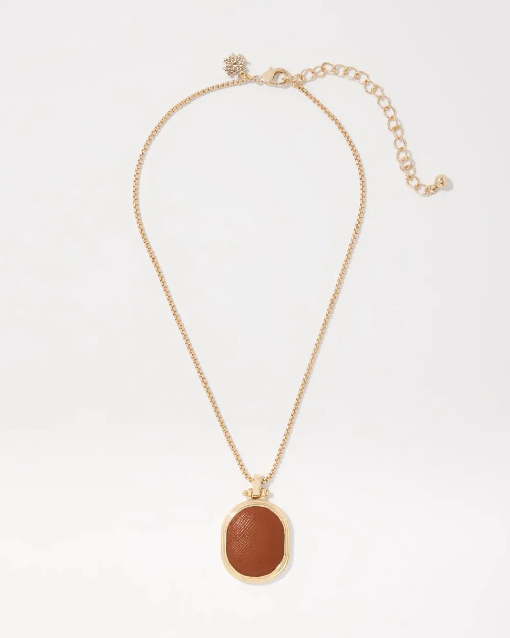 Cognac Textured Leather Pendant Necklace*White House Black Market New