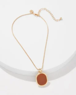 Cognac Textured Leather Pendant Necklace*White House Black Market New