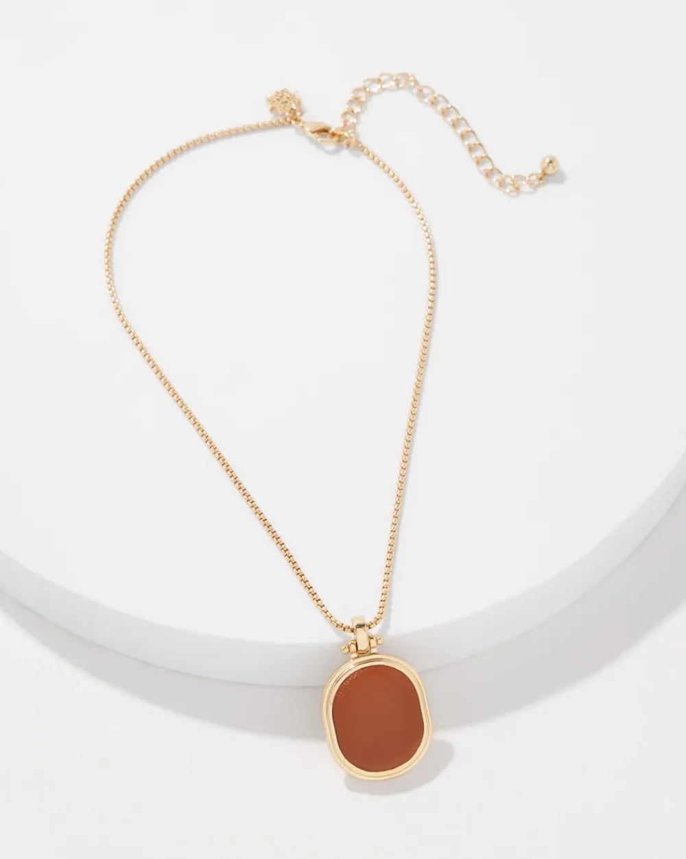 Cognac Textured Leather Pendant Necklace*White House Black Market New