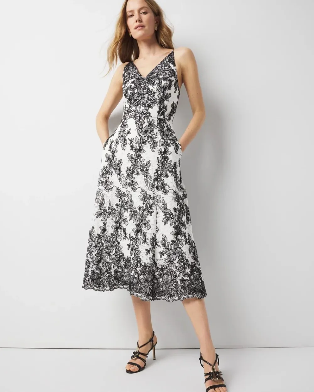Contrast Lace Midi Dress*White House Black Market Sale