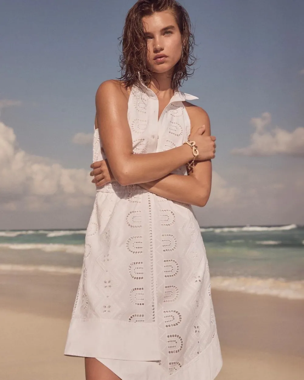 Cotton Eyelet Asymmetric Dress*White House Black Market Best