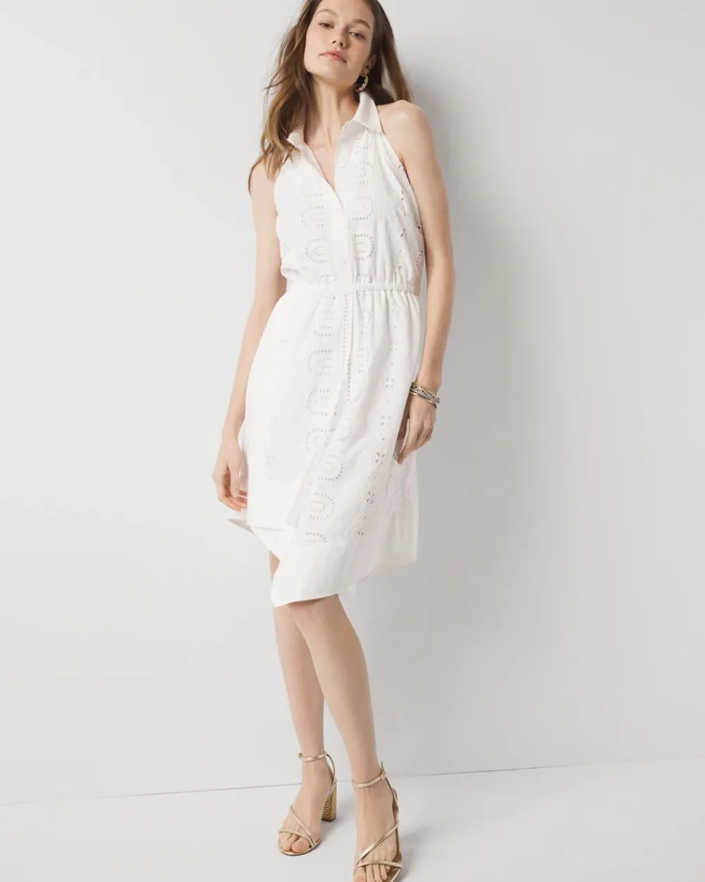 Cotton Eyelet Asymmetric Dress*White House Black Market Best