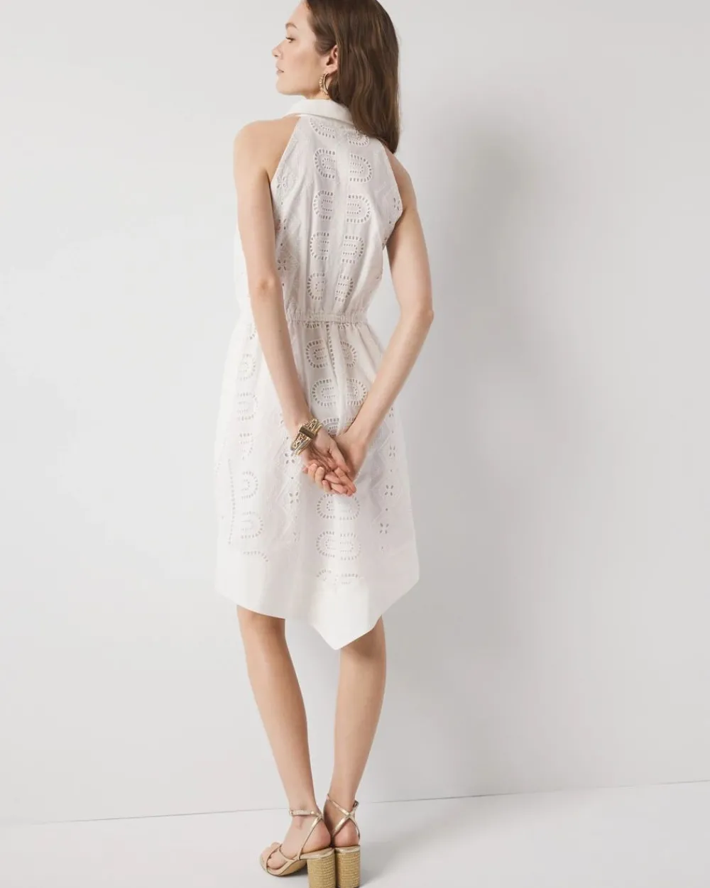 Cotton Eyelet Asymmetric Dress*White House Black Market Best
