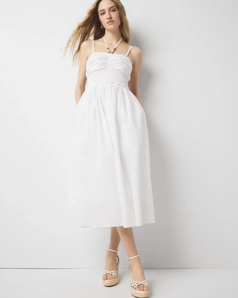 Cotton Poplin Halter Midi Dress*White House Black Market Fashion