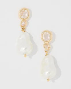 Crystal + Pearl Drop Earrings*White House Black Market Fashion