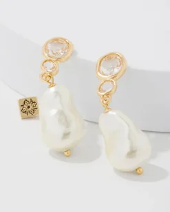 Crystal + Pearl Drop Earrings*White House Black Market Fashion