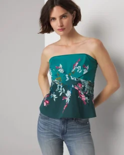 Draped Front Floral Print Bustier*White House Black Market Clearance