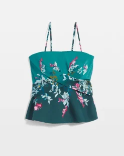Draped Front Floral Print Bustier*White House Black Market Clearance