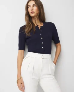 Elbow-Sleeve Henley Sweater*White House Black Market Fashion